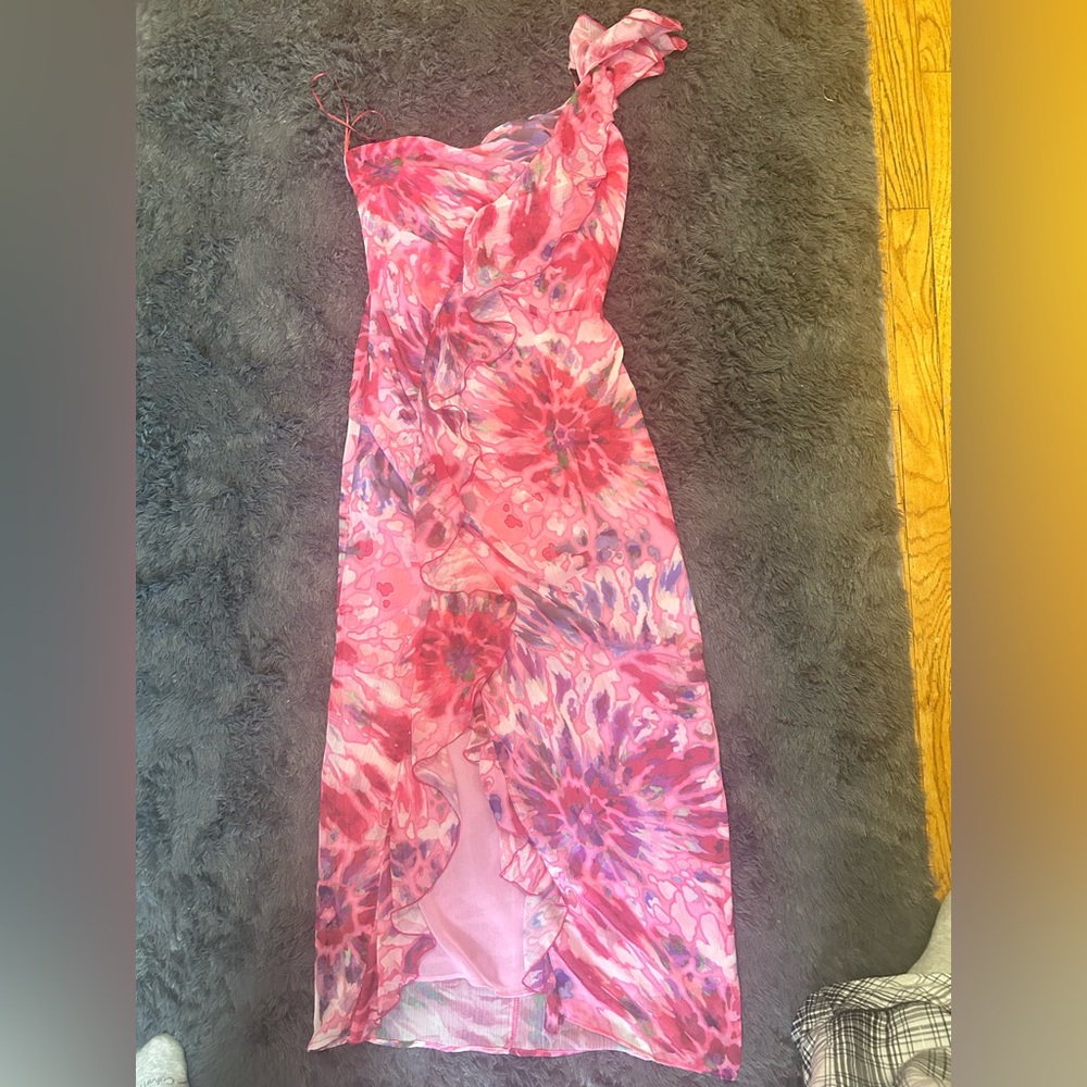 Zara Pink Floral One-Shoulder Dress